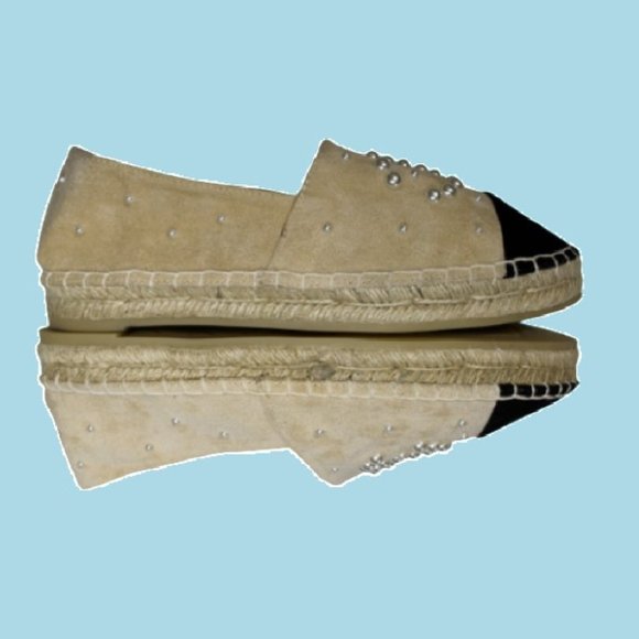 CHANEL Pearl Embellished Suede Espadrilles Shoes 40 10 Logo Suede 2017 NEW - Picture 3 of 10